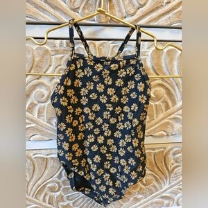 Rylee + Cru Black and Gold Floral Swimsuit 3-6 Months